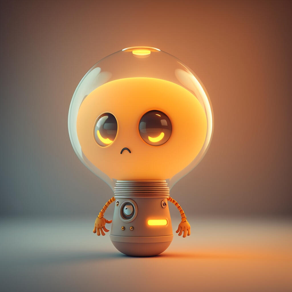 Futuristic cartoonish lightbulb robot